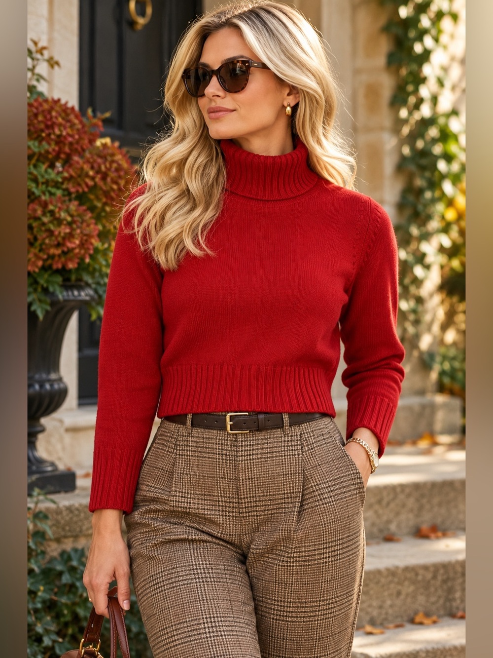 Vintage 90s Ann Taylor Red Merino Wool Cropped Turtleneck Sweater XS